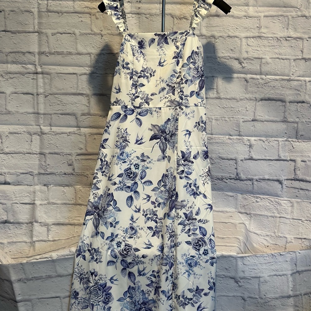 Floral Blue and White Dress